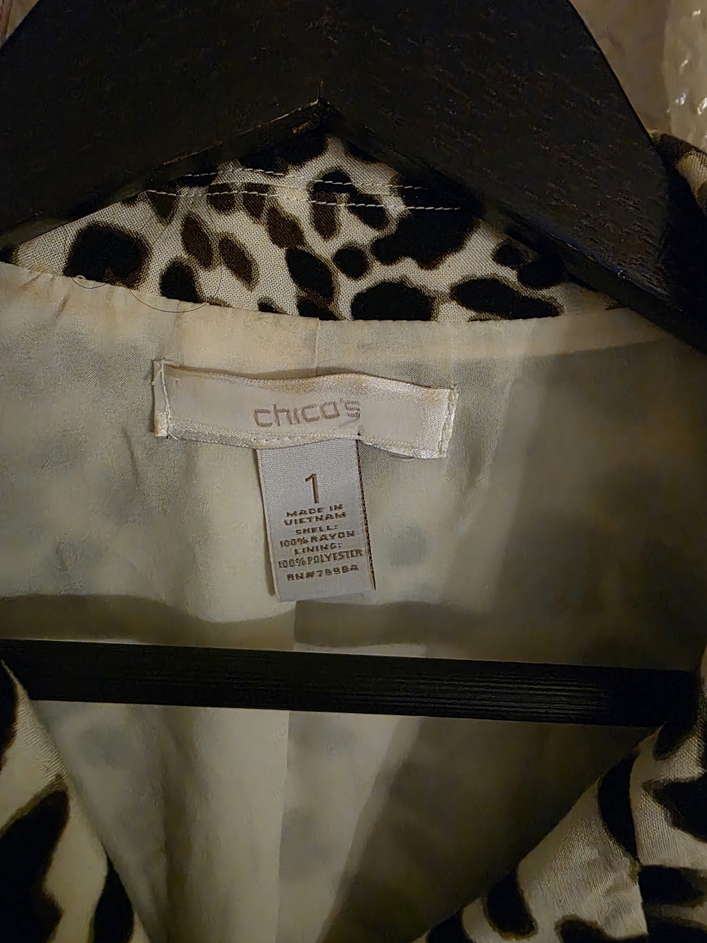 Chico's Women's Cream and Black Leopard Print Jacket - Size 1